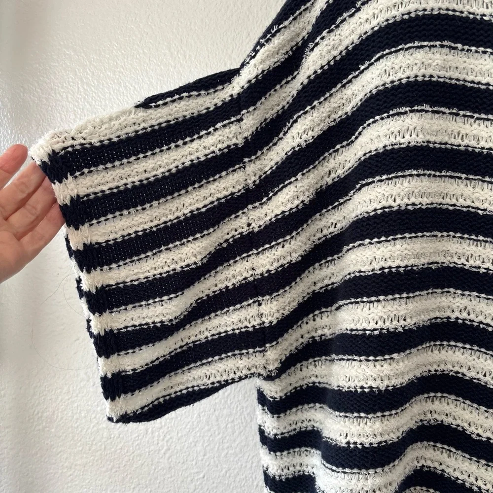 Anthropologie Evie Poncho Sweater Large Striped Relaxed Oversize Short Sleeve - Picture 4 of 9